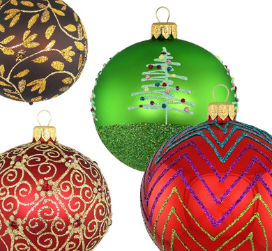6"  Green Finial Drop w Gold Design Blown Glass Christmas Tree Ornament  Germany 